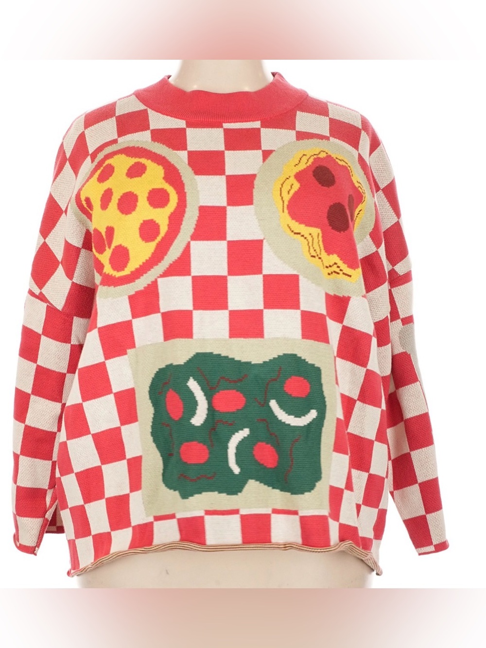 Red Checkerboard Italian Foods Crewneck Sweater